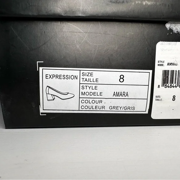 EXPRESSION Amara block heel shoe / pump grey faux suede size 8 with box - Picture 8 of 9